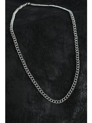 TE Dükkan 316L Çelik Klasik Oval Zincir Model Gümüş Renk Erkek Kolye