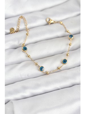 Arthurs 316L Çelik Gold Renk Topçuklu Nazar Model Kadın Bileklik