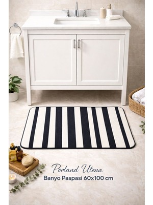 Porland Utena Çizgili Banyo Paspası 60X100 cm – Kaymaz Taban, Yumuşak Doku, Modern Banyo Halısı