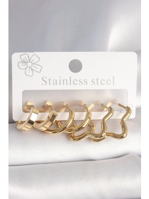 Mercansa 316L Çelik Gold Renk Yıldız Halka Model Kadın Küpe Seti