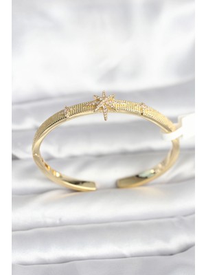 Mercansa Pirinç Gold Renk Kutup Yıldızı Model Kadın Kelepçe Bileklik