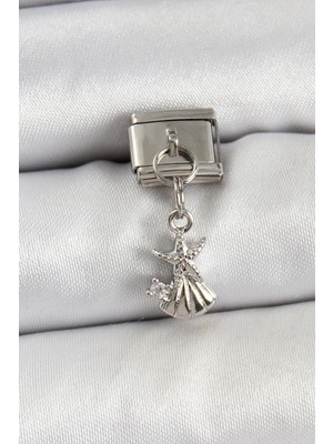 Mercansa 316L Çelik Sallantılı Zirkon Taşlı Deniz Yıldızı ve Istiridye Model Gümüş Renk Nomination Charm