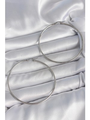 BYZM 316 Çelik Gümüş Renk 63 mm Halka Model Kadın Küpe