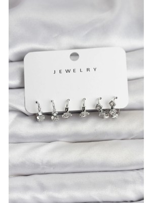 Mercansa Gümüş Renk Pirinç Yıldız Modelli Kadın Küpe Seti