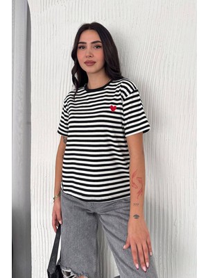 Noa Noa Kadın Kalp Detaylı Çizgili T-Shirt – Heartline