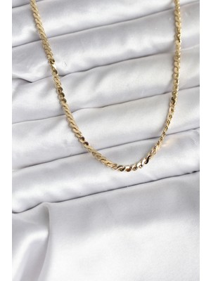 Mercansa 14K Gold Renk Kaplama Ezme Yılan Zincir Model cm Kadın Kolye