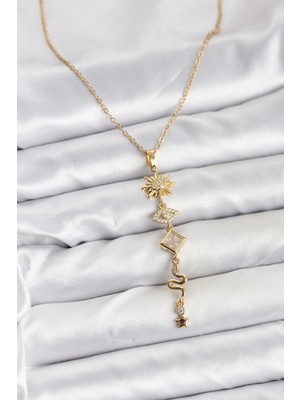 Mercansa 316L Çelik Zincir Gold Renk Güneş ve Enerji Model Kadın Y Kolye