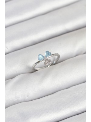 TE Dükkan Pirinç Gümüş Renk Yonca Model Kadın Yüzük