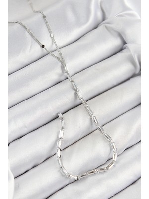 Mercansa Pirinç Zirkon Taşlı Model Gümüş Renk Y Kolye