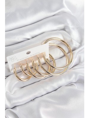 TE Dükkan Pirinç Halka Model Gold Renk Kadın Set Küpe