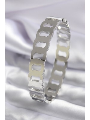 Nehir 316L Çelik Gümüş Renk Geçme Halka Model Kadın Kelepçe