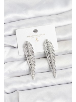 BYZM Pirinç Gümüş Renk Balık Sırtı Model Zirkon Taşlı Kadın Küpe