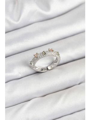 TE Dükkan Pirinç Gümüş Renk Zirkon Taşlı Vintage Kadın Yüzük