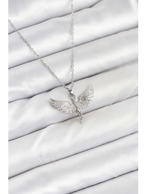 TE Dükkan 316L Çelik Zincir Gümüş Renk Melek Model Kadın Kolye