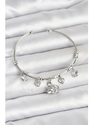 Mercansa Kuğu Charmlı Gümüş Renk Kadın Bileklik