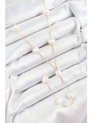 TE Dükkan Pirinç Incili Kalp Figürlü Y Model Gold Renk Kadın Kolye