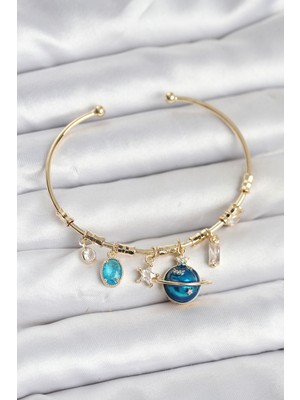 Nehir Gezegen Charmlı Gold Renk Pirinç Kadın Bileklik