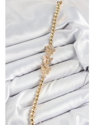 TE Dükkan Pirinç Zirkon Taşlı Kelebek Model Gold Renk Kadın Bileklik