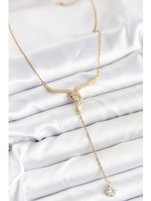 TE Dükkan 316L Çelik Zincir Gold Renk Yılan Model Y Kolye