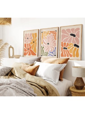 Modern Soyut Çiçek Desenli 3’lü Tablo Seti – Renkli Minimalist Duvar Dekoru | Pam Studio