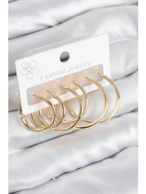 Mercansa Pirinç Halka Model Gold Renk Kadın Set Küpe