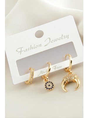 İlk El Grup Ieg™ 3 Adet Hilal Zirkon Taşlı Küpe