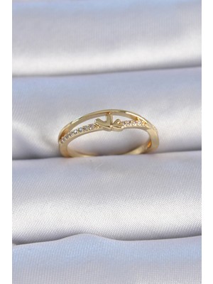 TE Dükkan Pirinç Gold Renk Zirkon Taşlı Kalp Model Kadın Yüzük