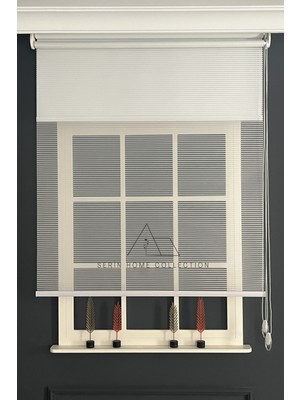 Serin Home Collection Beyaz Zincir Desenli Tül ve Stor Perde (Dayanıklı Alüminyum Kasa)