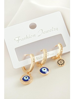 İlk El Grup Ieg™ 3 Adet Nazar Zirkon Taşlı Küpe