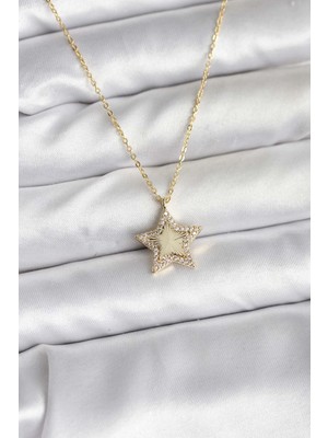 TE Dükkan Pirinç Gold Renk Zincirli Yıldızlı Model Kadın Kolye