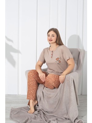 Büyük Beden Yazlık Pamuk Penye Kadın Pijama Takımı