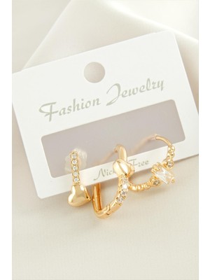 İlk El Grup Ieg™ 3 Adet Kalp Zirkon Taşlı Küpe