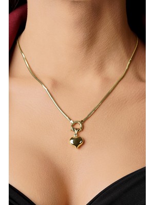 Fiyonk Kuyumculuk 14 Ayar Altın Kalp Detaylı Italyan Balıksırtı Kolye