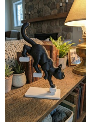 Alvina Atölye Minimalist Siyah Kedi Heykelcik Biblo - Modern Ev Dekoru - Kitaplık ve Masa Üstü Tasarım Biblo