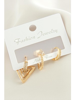 İlk El Grup Ieg™ 3 Adet Ok Zirkon Taşlı Küpe