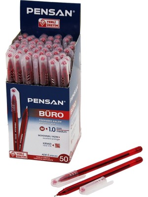 İlk El Grup Ieg™ 50 Adet Pensan Büro Kırmızı Tükenmez Kalem M-Medium - 1.0mm Uç ()