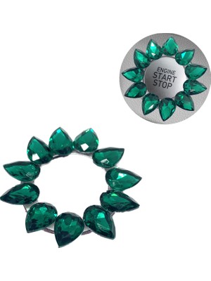 İlk El Grup Kristal Damla Taşlı Start Stop Düğme Halkası Yeşil