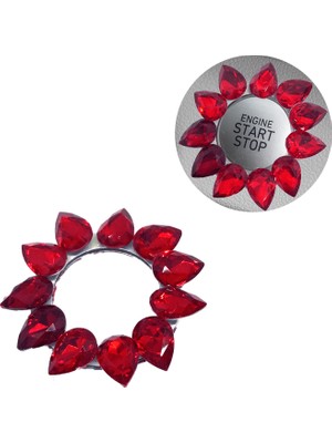 İlk El Grup Kristal Damla Taşlı Start Stop Düğme Halkası Kırmızı