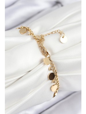 İlk El Grup 316L Çelik Sıralı Pul Model Gold Renk Kadın Bileklik