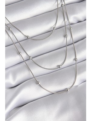 İlk El Grup 316L Çelik Gümüş Renk 3'lü Topçuk Detay Kadın Kolye