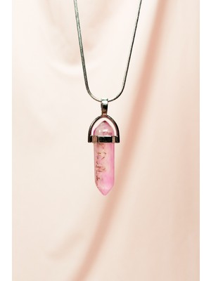 İlk El Grup Ieg™ Pembe Kuvars Doğal Taşı Zincirli El Yapımı Tasarımlı Kolye Uç: 3,5 cm Zincir: 20 cm K