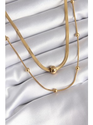 İlk El Grup 316L Çelik Gold Renk Italyan Zincir Model Topçuk Detay Kadın Kolye