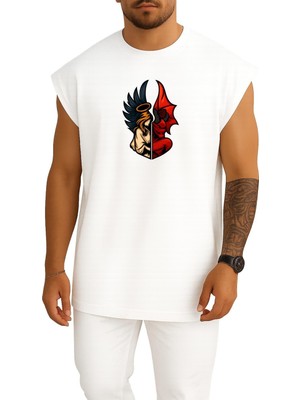 Bahriyeli Collection Oversize Melek ve Şeytan Göğüs Baskılı Atlet