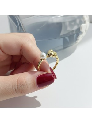 Vaoov 925 Ayar Gümüş Incili Koç Figürü Yüzük