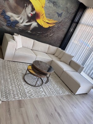 Erduran Mobilya Angelo 5 Modül Sırt Minderli Fitilli Kadife Köşe Koltuk Takımı