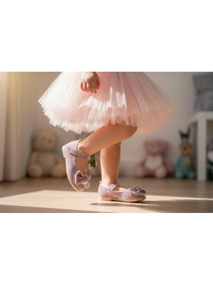 Gala Stil Gala Önü Fiyonklu Kadife Çocuk Babet