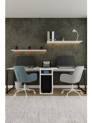 Aymobsan Twin 2 Kişilik Raflı Çalışma Masası Ofis Bilgisayar Masası - Beyaz