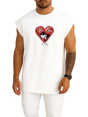 Bahriyeli Collection Oversize Caramia Moncher Kalp Göğüs Baskılı Atlet