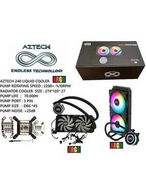 İlk El Grup Ieg™ Aztech Lıquıd Coolıng AZ240-1B (Intel-Amd Destekli) Argb LED 240MM Sıvı Soğutma Sıstemı