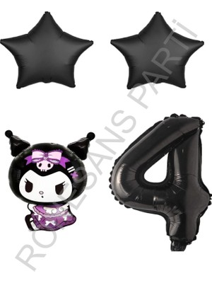 Rönesans Parti Rönesans Kuromi Rakam Yıldız Folyo Balon Seti Yaş-4